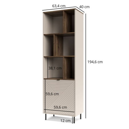 Biblioteca deschisa EVO, 1 usa, casmir + stejar castello, 63,4x40x194,6 cm [4]