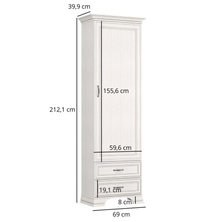 Biblioteca TIFFANY II, 1 usa, 2 sertare, crem fineline, 69x39,9x212,1 cm [4]