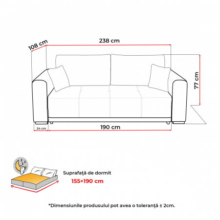 Canapea extensibila BERNA SL, 3 locuri, cu arcuri si lada depozitare, gri maroniu, 238x108x77 cm - ExpoMob [9]