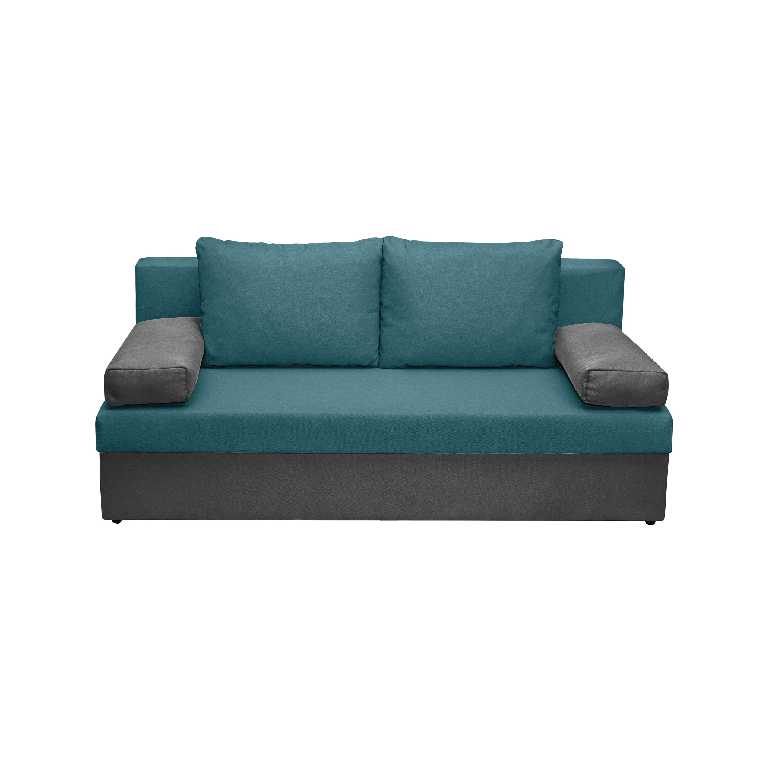 Canapea extensibila ANA, 3 locuaCanapea extensibila ANA, 3 locuri, cu lada depozitare, gri + turcoaz, 185x82x80 cmri, cu lada depozitare, albastru inchis + turcoaz, 185x82x80 cm