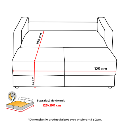 Canapea extensibila ASTI, 2 locuri, cu arcuri si lada depozitare, gri, 155x100x90 cm [8]