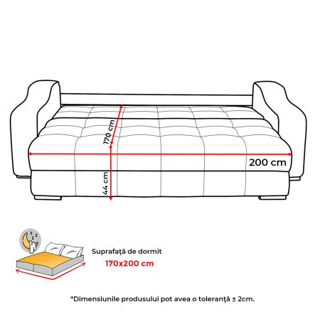 Canapea extensibila ATENA, 3 locuri, cu arcuri si lada depozitare, bej, 250x120x100 cm [8]