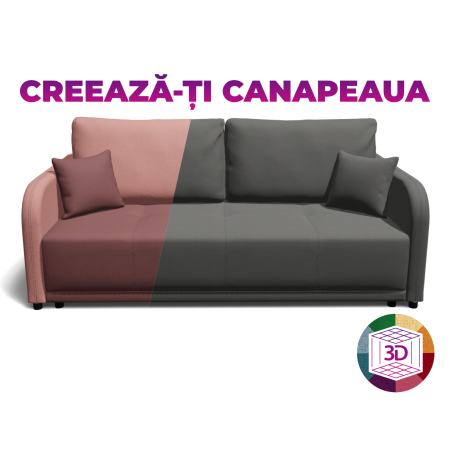 Creeaza-ti Canapeaua - Canapea extensibila BERNA S, 3 locuri, cu arcuri si lada depozitare, 210x110x90 cm, Configurator 3D