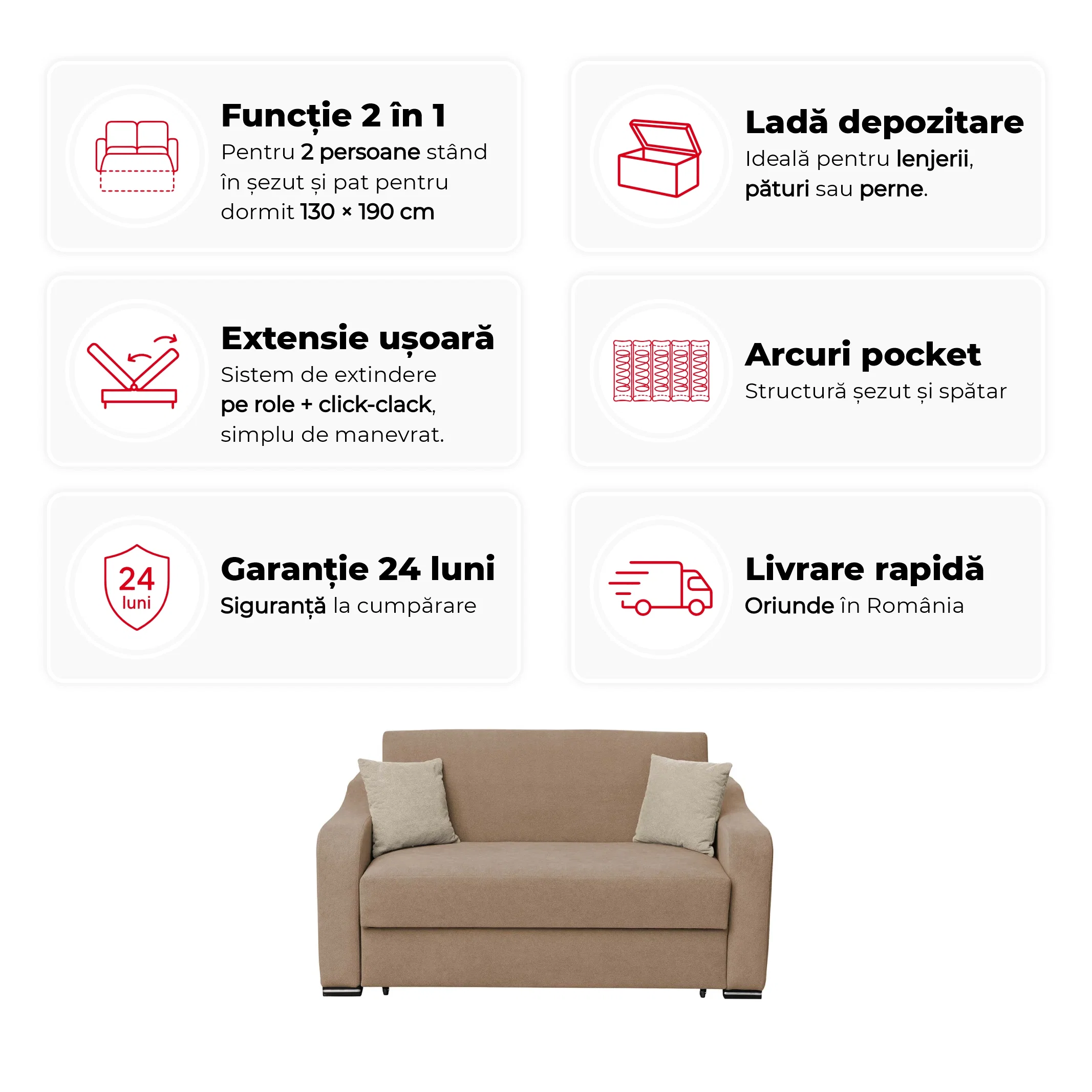 Canapea FRUNZA extensibila, 2 locuri, cu arcuri, lada depozitare, 165x110x90 cm - ExpoMob [2]