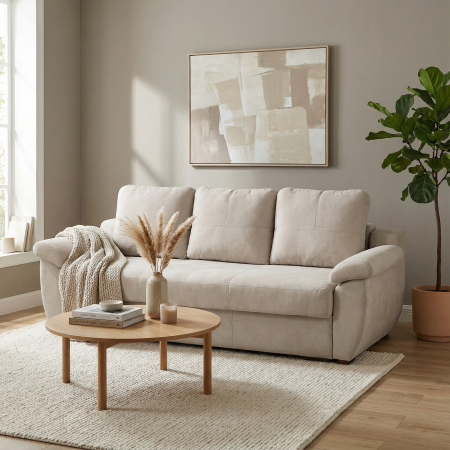 Canapea extensibila HAVANA, 3 locuri, cu arcuri si lada depozitare, bej, 240x100x100 cm [6]