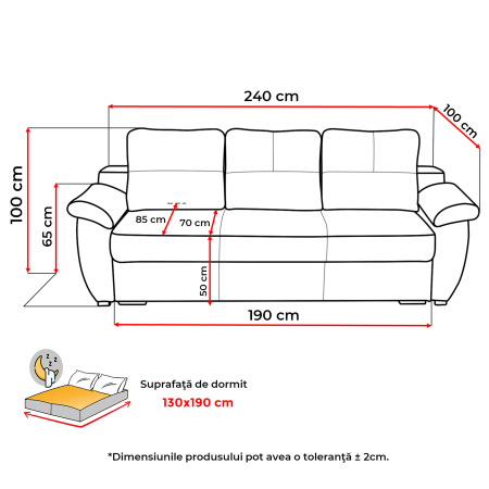Canapea extensibila HAVANA, 3 locuri, cu arcuri si lada depozitare, bej, 240x100x100 cm [7]