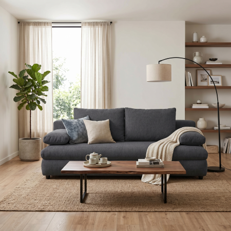 Canapea extensibila OLIMP, 3 locuri, cu arcuri si lada depozitare, bej inchis, 203x100x85 cm [7]