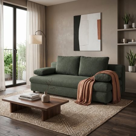 Canapea extensibila OLIMP, 3 locuri, cu arcuri si lada depozitare, bej inchis, 203x100x85 cm [7]