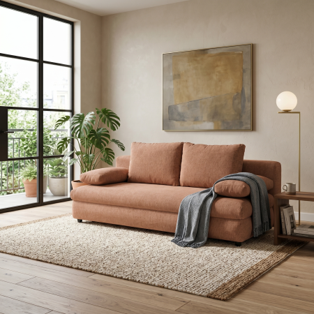 Canapea extensibila OLIMP, 3 locuri, cu arcuri si lada depozitare, bej inchis, 203x100x85 cm [7]