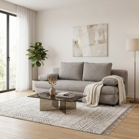 Canapea extensibila OLIMP, 3 locuri, cu arcuri si lada depozitare, bej inchis, 203x100x85 cm [7]