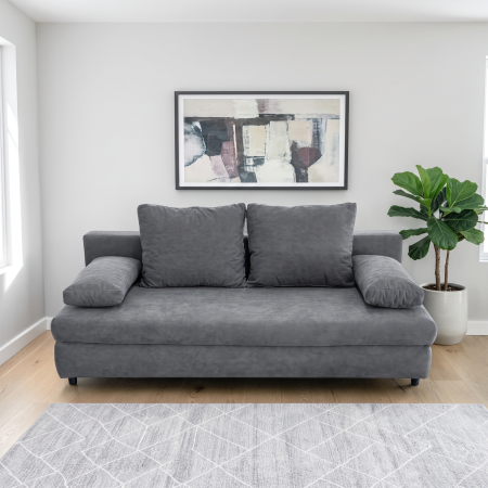 Canapea extensibila OLIMP, 3 locuri, cu arcuri si lada depozitare, maro, 203x100x85 cm [1]
