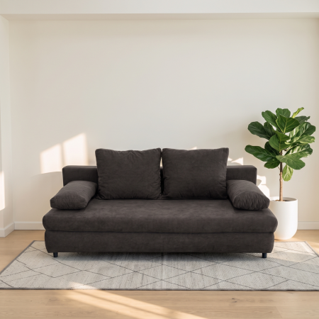 Canapele Clasice - Canapea extensibila OLIMP, 3 locuri, cu arcuri si lada depozitare, maro, 203x100x85 cm