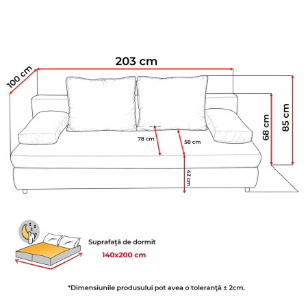 Canapea extensibila OLIMP, 3 locuri, cu arcuri si lada depozitare, maro, 203x100x85 cm [10]