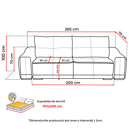 Canapea extensibila OSLO, 3 locuri, cu arcuri si lada depozitare, bej, 265x115x100 cm [7]