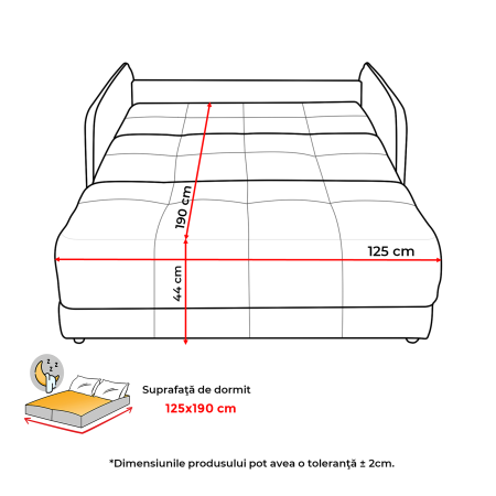 Canapea extensibila PARMA, 2 locuri, cu arcuri si lada depozitare, gri, 145x110x90 cm [8]