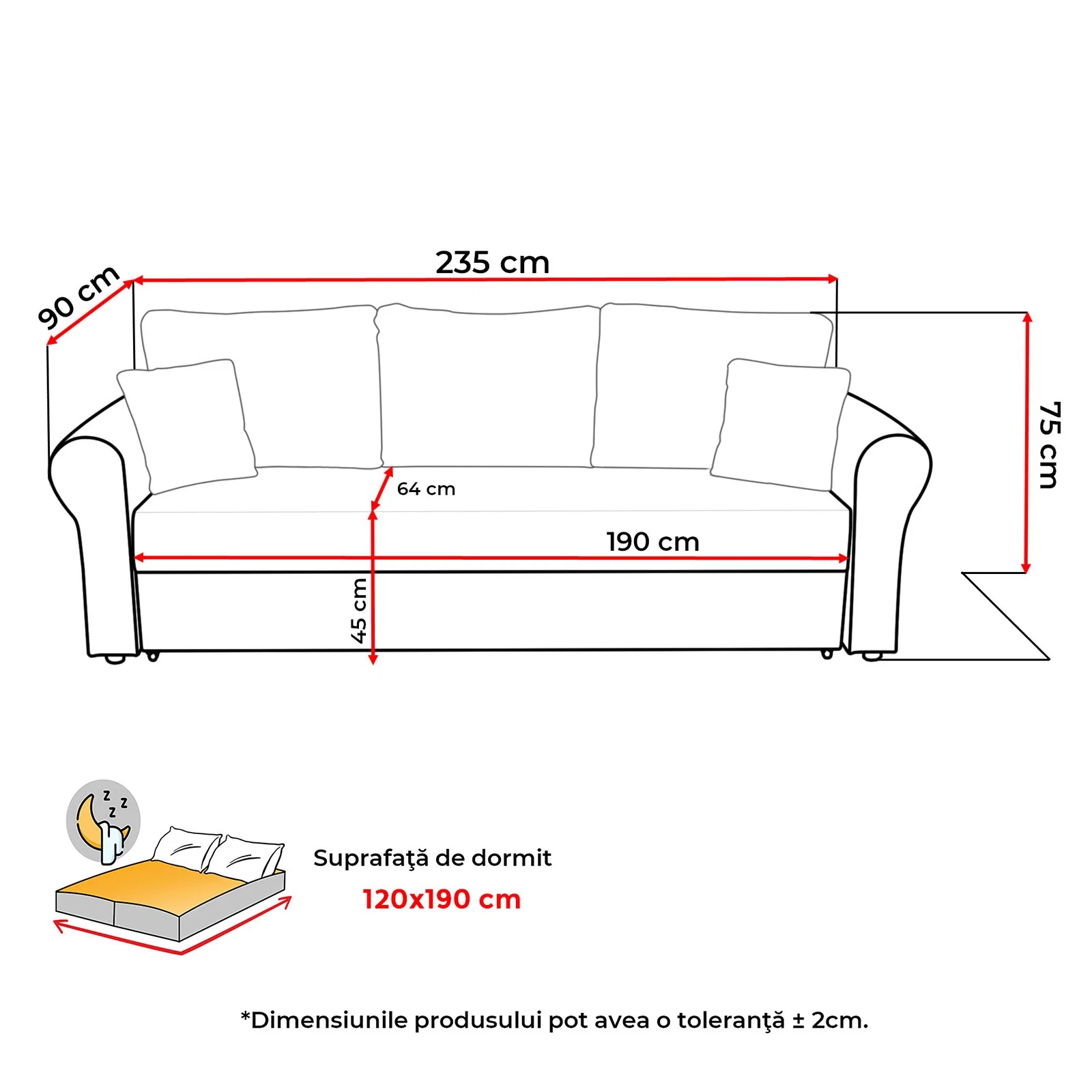 Canapea extensibila SARA N, 3 locuri, cu lada depozitare, 235x90x75 cm - ExpoMob [8]
