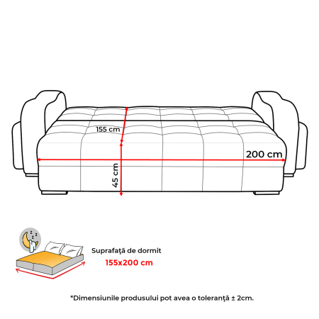 Canapea extensibila TOLEDO, 3 locuri, cu arcuri si lada depozitare, maro deschis, 265x100x95 cm [8]