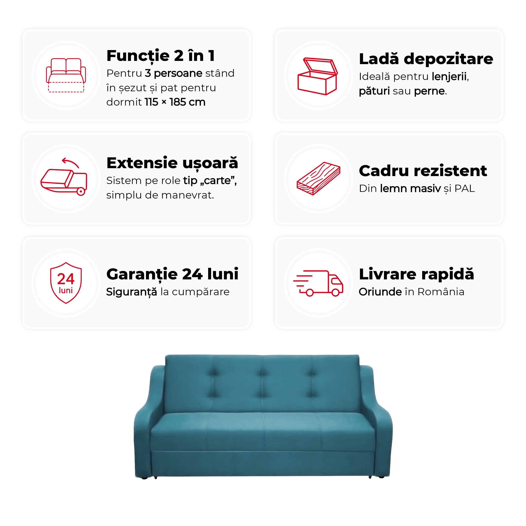 Canapea extensibila VALY II, 3 locuri, cu lada depozitare, 215x90x95 cm [2]