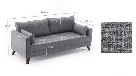 Canapea fixa BELLA, 3 locuri, 208x81x85 cm [8]