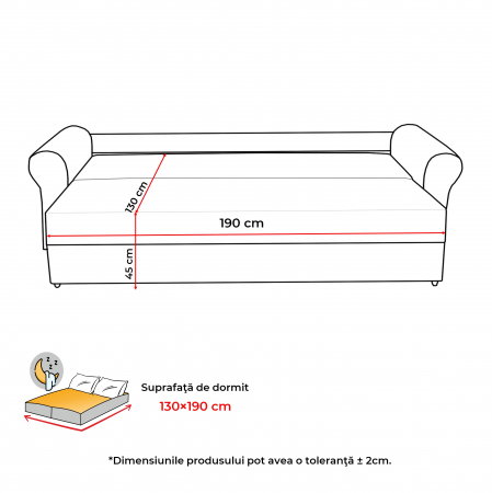 Canapea SARA extensibila, 3 locuri, cu lada depozitare, 235x90x75 cm - ExpoMob [7]