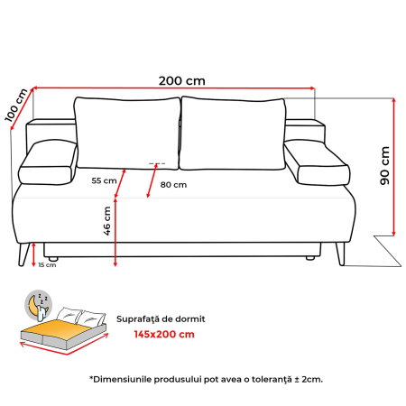 Canapea TIME NEW extensibila, 3 locuri, cu arcuri si lada depozitare, maro, 200x100x90 cm [9]