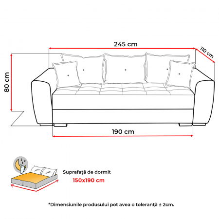 Canapea VERA extensibila, 3 locuri, cu arcuri si lada depozitare, 245x110x80 cm - ExpoMob [8]
