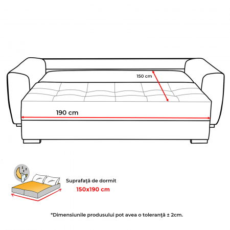 Canapea VERA extensibila, 3 locuri, cu arcuri si lada depozitare, 245x110x80 cm - ExpoMob [9]