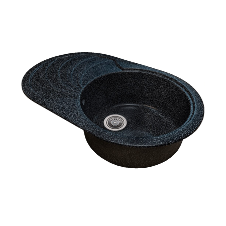 Sanitare - Chiuveta Sanitec SN9033DR, pentru blat, granit-compozit, 1 cuva rotunda dreapta, negru, 78x50 cm