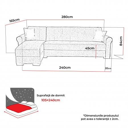Coltar BORD extensibil, cu lada depozitare, colt interschimbabil, 280x165x84 cm - ExpoMob [4]