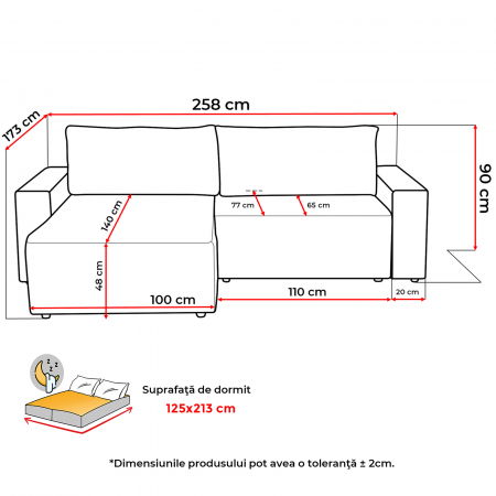 Coltar DALLAS ONE extensibil, cu lada depozitare, colt interschimbabil, 258x173x90 cm [8]