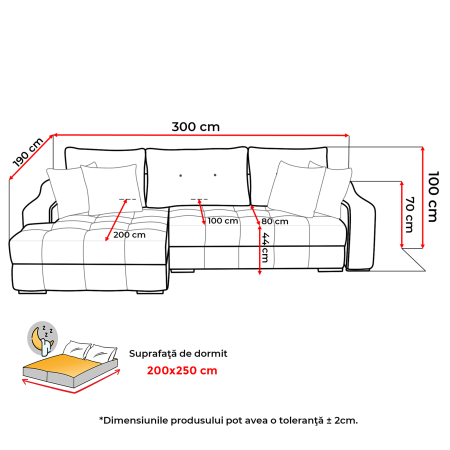 Coltar extensibil ATENA 2ES1, cu arcuri si lada depozitare, colt stanga, bej, 300x190x100 cm [7]