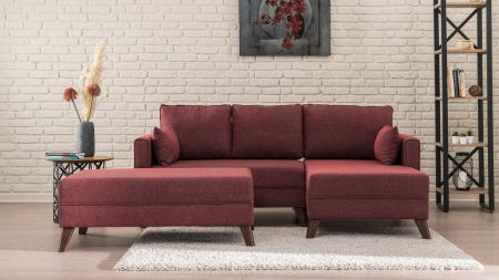 Coltar extensibil BELLA, colt dreapta, rosu claret, 205x140x85 cm