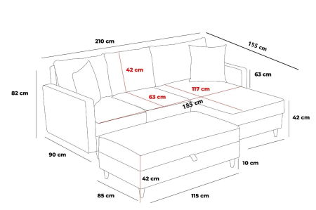 Coltar extensibil EVA, colt stanga sau dreapta, 210x195x82 cm [10]