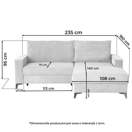 Coltar extensibil FREDERIC, cu arcuri si lada depozitare, colt dreapta sau stanga, 235x160x95 cm [10]