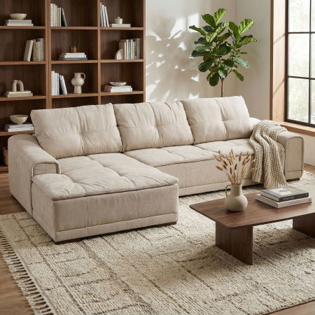 Coltar extensibil OSLO 3S1, cu arcuri si lada depozitare, colt stanga, bej, 360x190x100 cm [7]