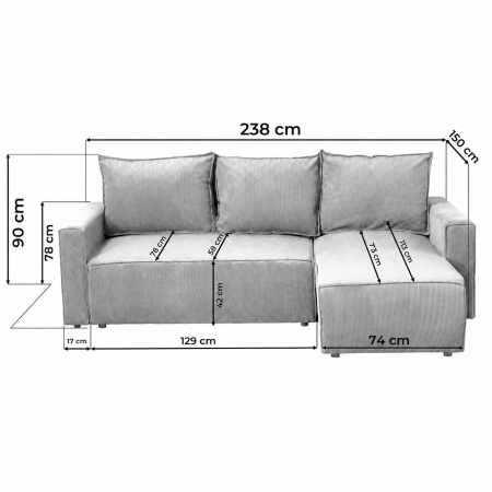 Coltar extensibil PORTA, cu arcuri si lada depozitare, colt interschimbabil, 238x150x90 cm [9]