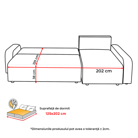 Coltar extensibil RIO, cu arcuri si lada depozitare, colt interschimbabil, 235x140x83 cm [10]