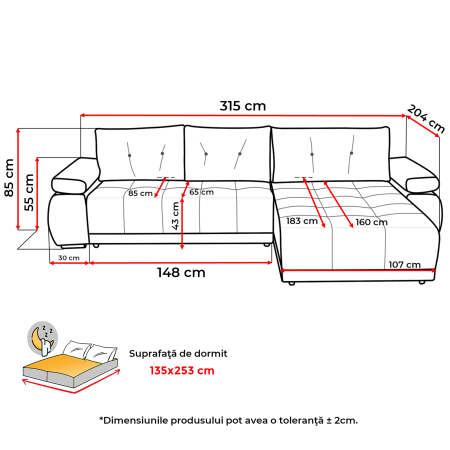Coltar extensibil SAINT TROPEZ, cu arcuri si lada depozitare, colt interschimbabil, 315x204x85 cm [11]