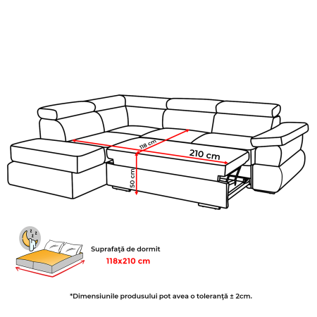 Coltar extensibil TIVOLI 2S3, cu arcuri si lada depozitare, colt stanga, gri, 285x225x90 cm [9]
