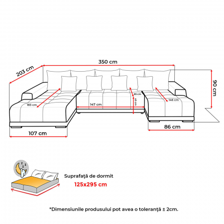 Coltar MARIBO U extensibil, cu arcuri si lada depozitare, colt dreapta sau stanga, diverse culori, 350x203x90 cm - ExpoMob [4]