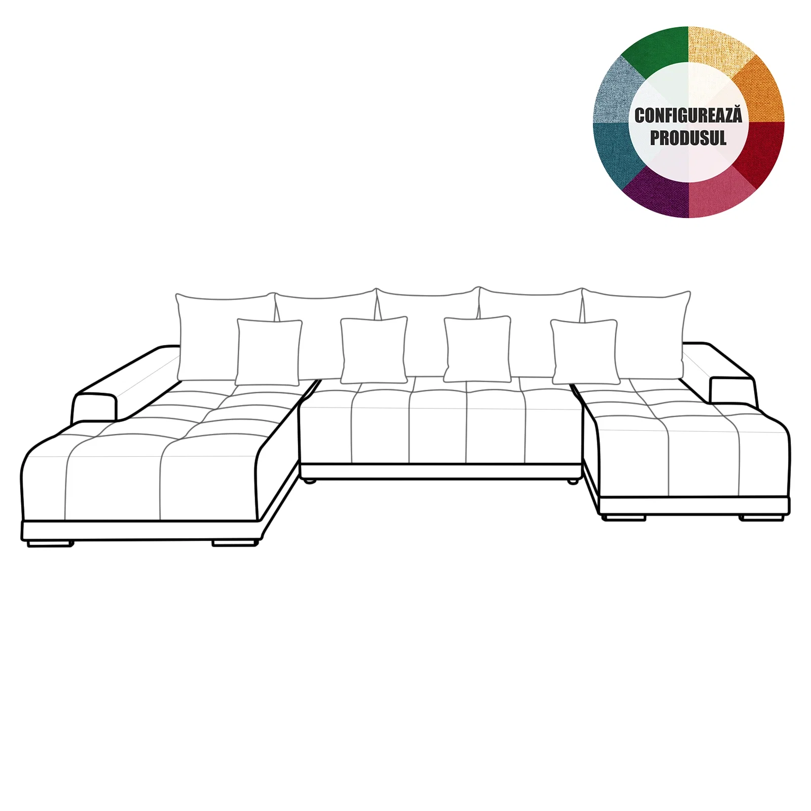 Coltar MARIBO U extensibil, cu arcuri si lada depozitare, colt dreapta sau stanga, diverse culori, 350x203x90 cm - ExpoMob [0]