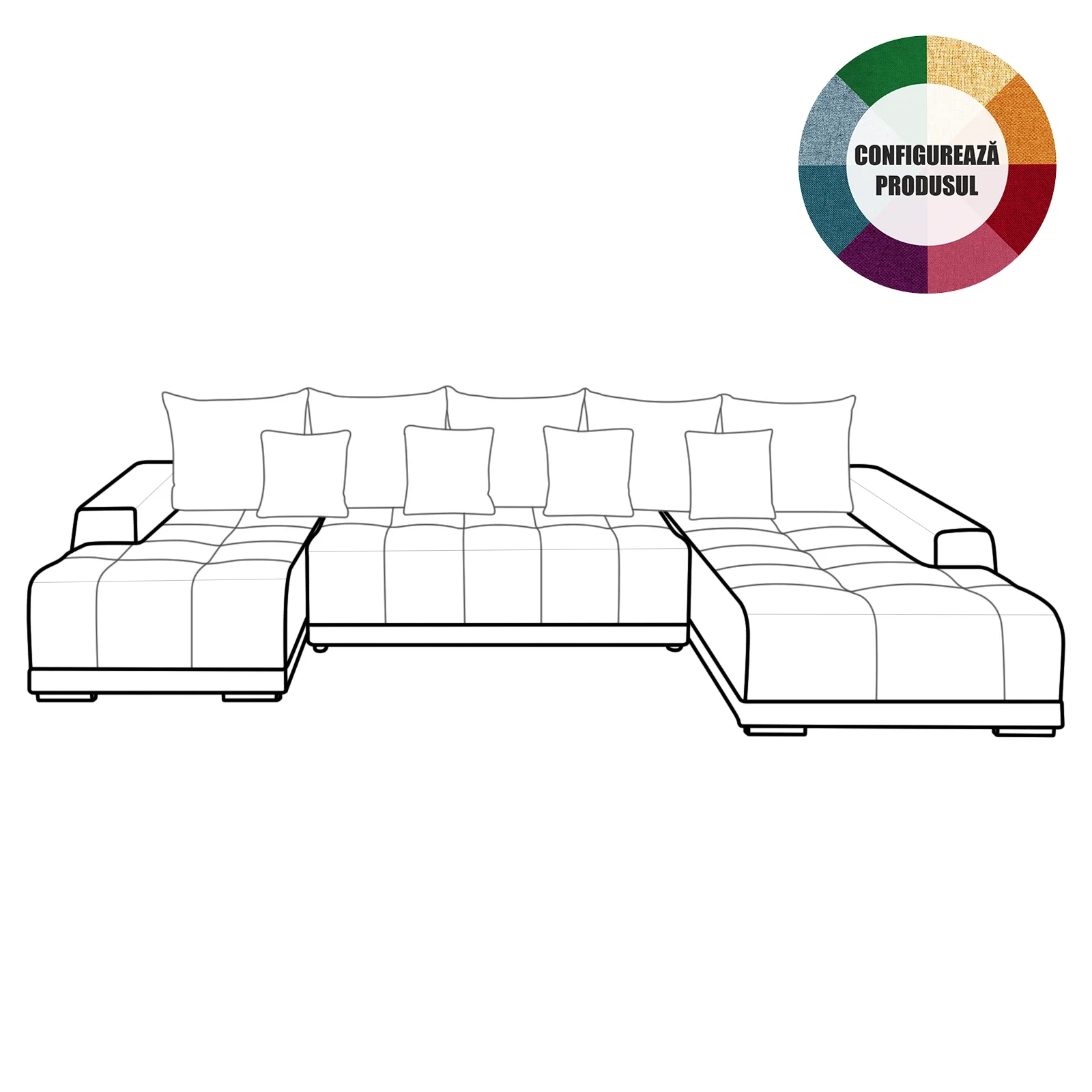 Coltar MARIBO U extensibil, cu arcuri si lada depozitare, colt dreapta sau stanga, diverse culori, 350x203x90 cm - ExpoMob [0]