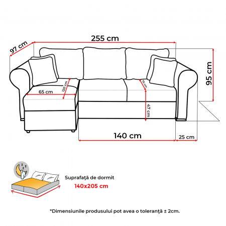 Coltar SEUL extensibil, cu arcuri si lada depozitare, colt interschimbabil, 255x150x95 cm - ExpoMob [8]