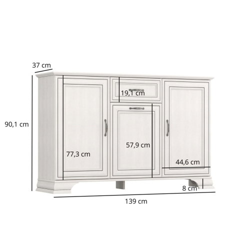 Colectia TIFFANY - Comoda cu 3 usi si 1 sertar TIFFANY II, crem fineline, 139x37x90,1 cm