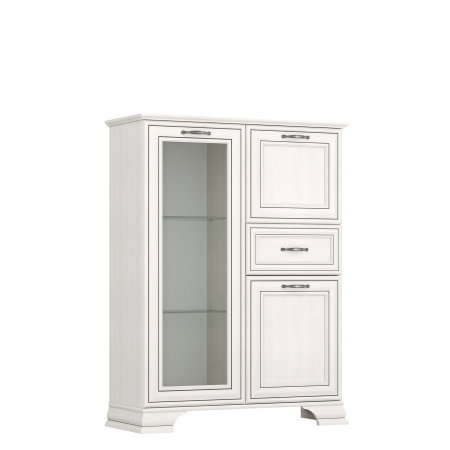 Colectia TIFFANY - Comoda cu vitrina cu 3 usi si 1 sertar TIFFANY II, geam, crem fineline, 94x37x125,3 cm