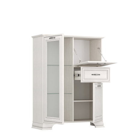 Colectia TIFFANY - Comoda cu vitrina cu 3 usi si 1 sertar TIFFANY II, geam, crem fineline, 94x37x125,3 cm