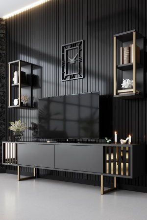 Comode TV - Comoda TV GOLD LINE, cu rafturi de perete, 180x30x48 cm