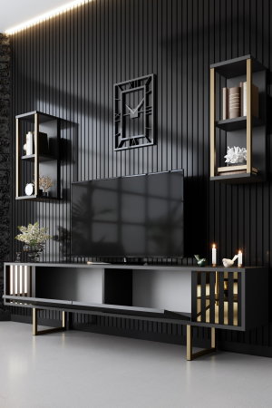 Comode TV - Comoda TV GOLD LINE, cu rafturi de perete, 180x30x48 cm