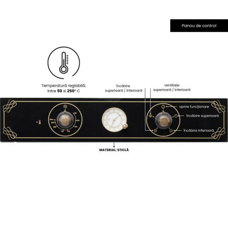 Cuptor incorporabil Hausberg HB-8055RST, 57L, electric, putere 2000W, 4 functii, ventilatie, timer, Clasa A, culoare negru + auriu [5]