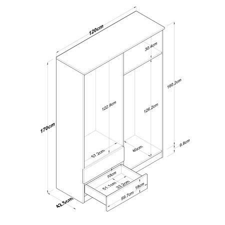 Dulap BA108, 4 usi, 2 sertare, 120x42,5x170 cm [8]